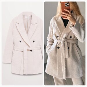 Mango Textured Wrap Belted Longline Jacket Coat